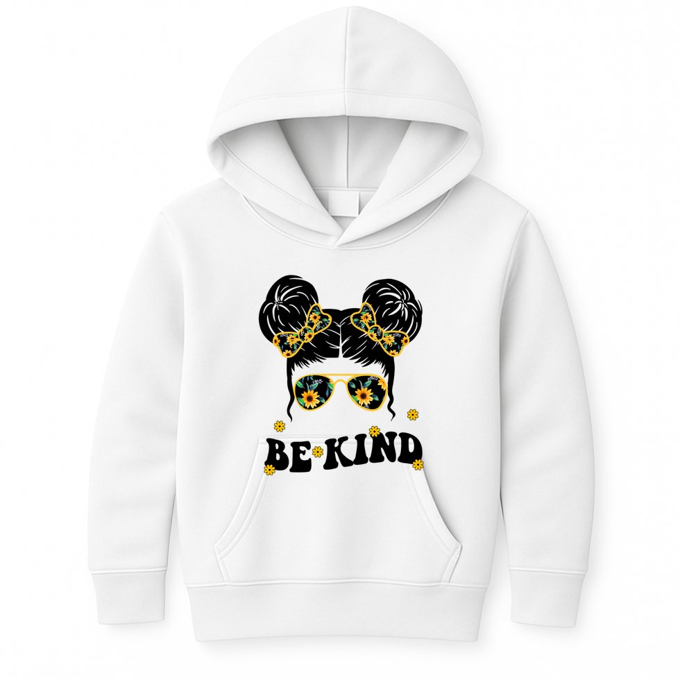 Be Kind Sunflower Hair Bun Spring Kids Hoodie