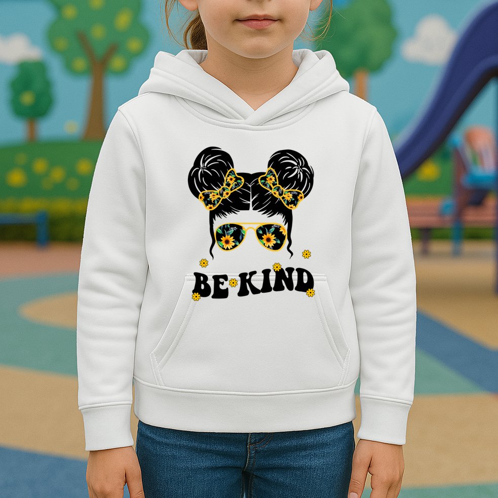 Be Kind Sunflower Hair Bun Spring Kids Hoodie