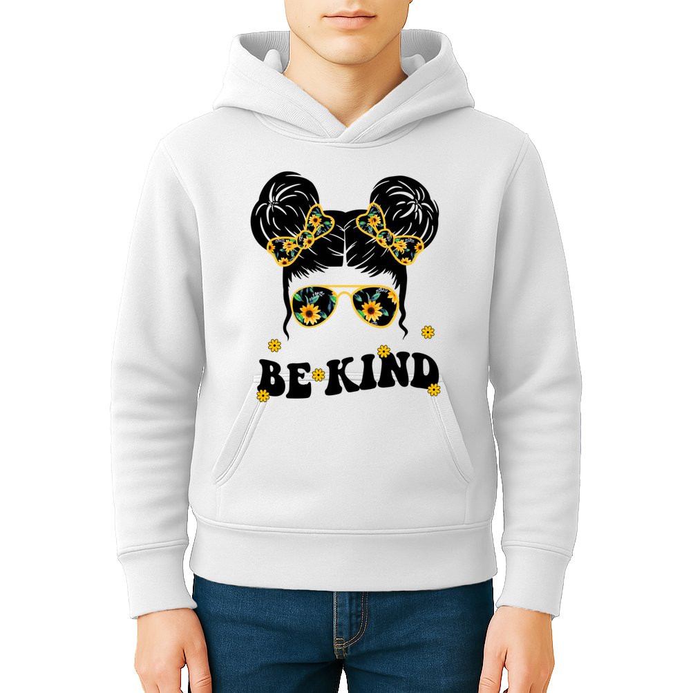 Be Kind Sunflower Hair Bun Spring Kids Hoodie