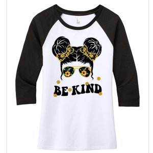 Be Kind Sunflower Hair Bun Spring Women's Tri-Blend 3/4-Sleeve Raglan Shirt