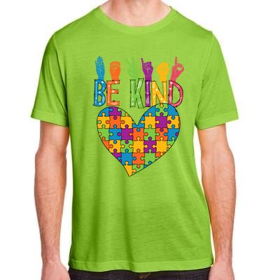 Be Kind Sign Language Heart Puzzle Piece Teachers Asl Autism Gift Adult ChromaSoft Performance T-Shirt