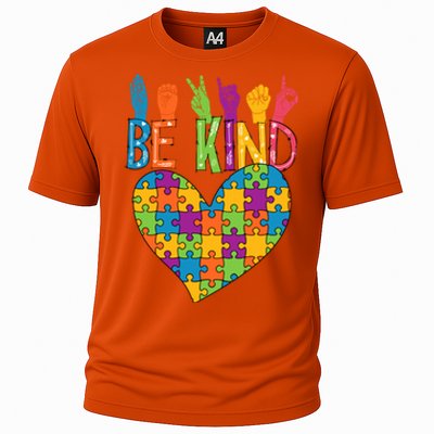 Be Kind Sign Language Heart Puzzle Piece Teachers Asl Autism Gift Cooling Performance Crew T-Shirt