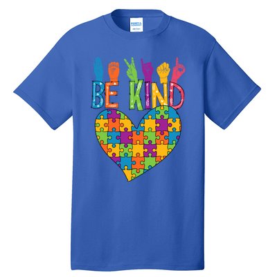 Be Kind Sign Language Heart Puzzle Piece Teachers Asl Autism Gift Tall T-Shirt