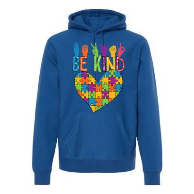 Be Kind Sign Language Heart Puzzle Piece Teachers Asl Autism Gift Premium Hoodie