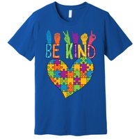 Be Kind Sign Language Heart Puzzle Piece Teachers Asl Autism Gift Premium T-Shirt