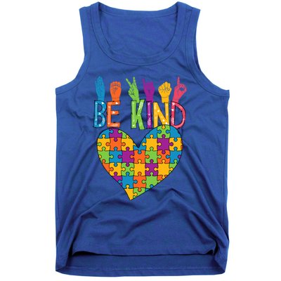 Be Kind Sign Language Heart Puzzle Piece Teachers Asl Autism Gift Tank Top