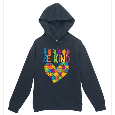 Be Kind Sign Language Heart Puzzle Piece Teachers Asl Autism Gift Urban Pullover Hoodie