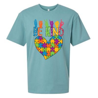 Be Kind Sign Language Heart Puzzle Piece Teachers Asl Autism Gift Sueded Cloud Jersey T-Shirt