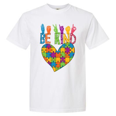 Be Kind Sign Language Heart Puzzle Piece Teachers Asl Autism Gift Garment-Dyed Heavyweight T-Shirt