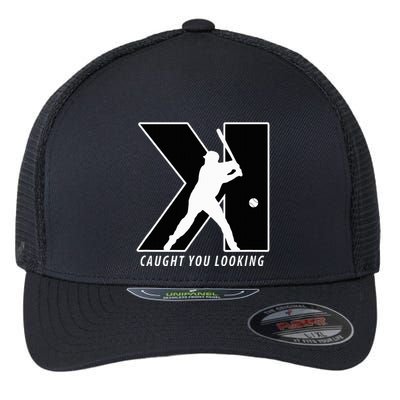 Backwards K Strikeout Looking Baseball Softball Pitching Flexfit Unipanel Trucker Cap