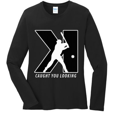 Backwards K Strikeout Looking Baseball Softball Pitching Ladies Long Sleeve Shirt