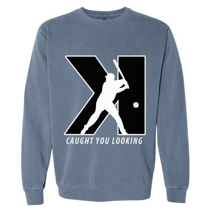 Backwards K Strikeout Looking Baseball Softball Pitching Garment-Dyed Sweatshirt
