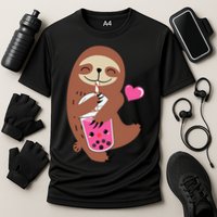 Bubble Kawaii Sloth Drinking Boba Tea Cooling Performance Crew T-Shirt