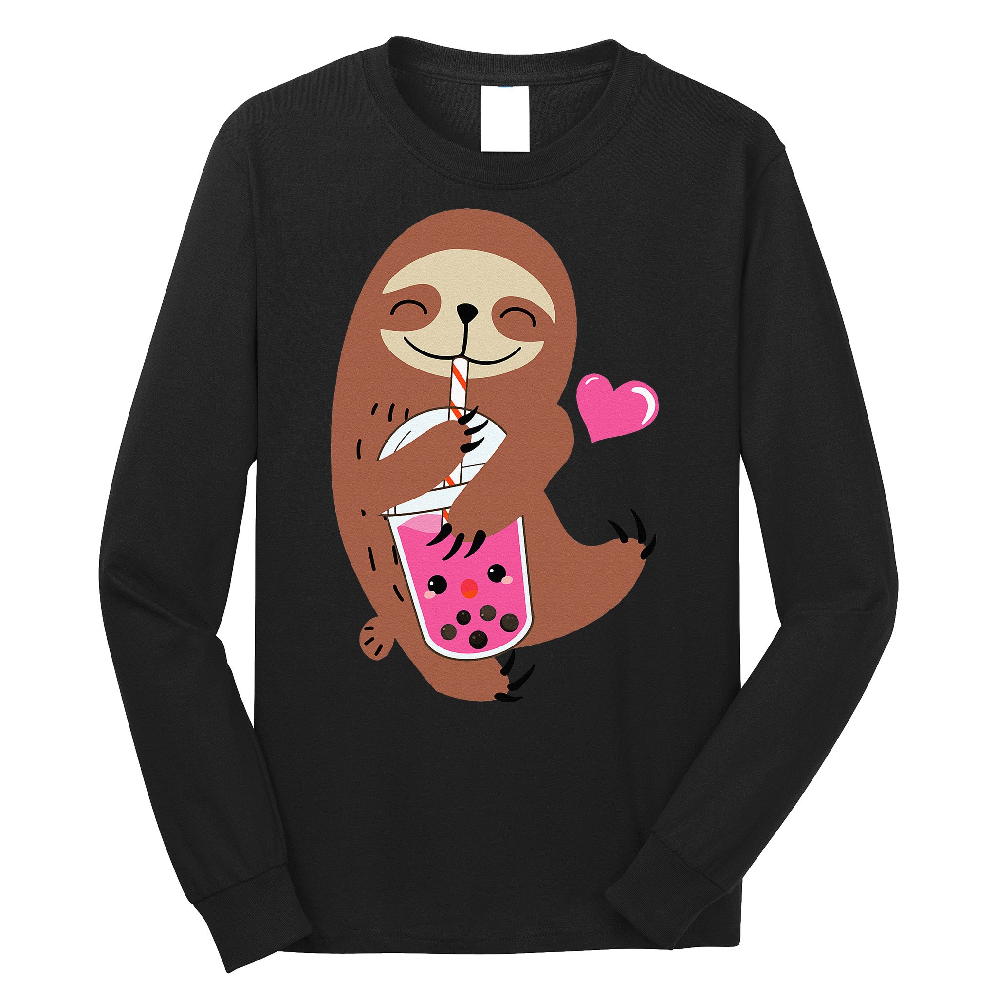 Bubble Kawaii Sloth Drinking Boba Tea Long Sleeve Shirt