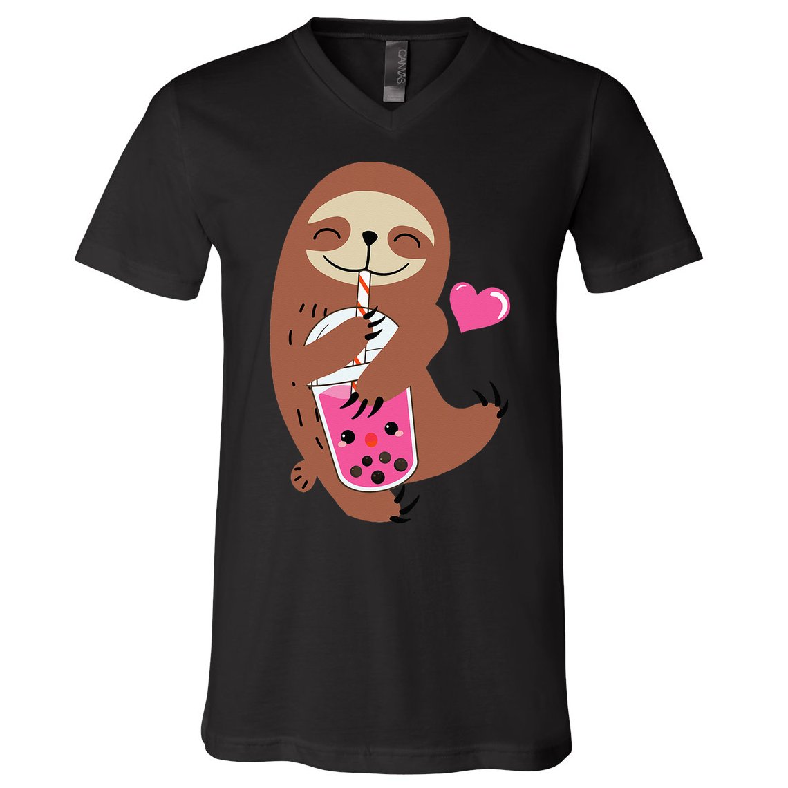 Bubble Kawaii Sloth Drinking Boba Tea V-Neck T-Shirt