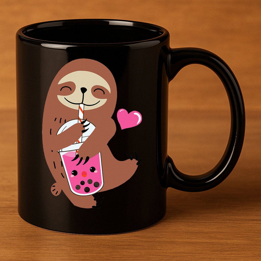 Bubble Kawaii Sloth Drinking Boba Tea 11oz C Handle Ceramic Mug