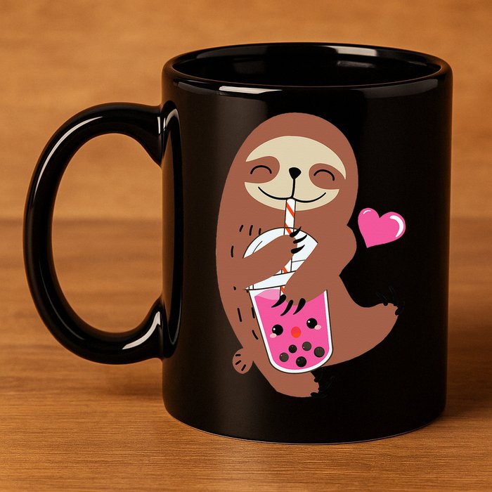 Bubble Kawaii Sloth Drinking Boba Tea 11oz C Handle Ceramic Mug
