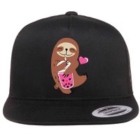 Bubble Kawaii Sloth Drinking Boba Tea Flat Bill Trucker Hat