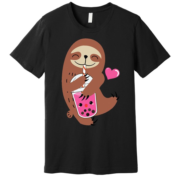 Bubble Kawaii Sloth Drinking Boba Tea Premium T-Shirt