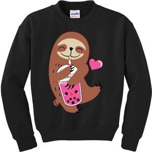 Bubble Kawaii Sloth Drinking Boba Tea Kids Sweatshirt