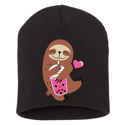 Bubble Kawaii Sloth Drinking Boba Tea Short Acrylic Beanie