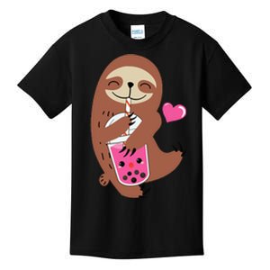 Bubble Kawaii Sloth Drinking Boba Tea Kids T-Shirt