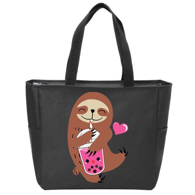 Bubble Kawaii Sloth Drinking Boba Tea Zip Tote Bag