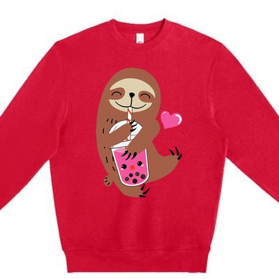 Bubble Kawaii Sloth Drinking Boba Tea Premium Crewneck Sweatshirt