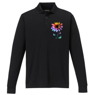 Be Kind Sunflower Autism Awareness Be Kind Autism Gift Performance Long Sleeve Polo