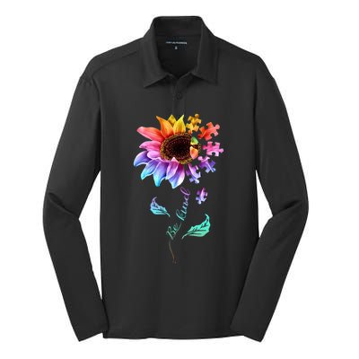 Be Kind Sunflower Autism Awareness Be Kind Autism Gift Silk Touch Performance Long Sleeve Polo