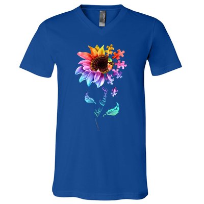 Be Kind Sunflower Autism Awareness Be Kind Autism Gift V-Neck T-Shirt