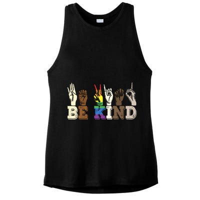 Be Kind Sign Language Hand Talking Lgbtq+ Gay Les Pride Gift Ladies PosiCharge Tri-Blend Wicking Tank