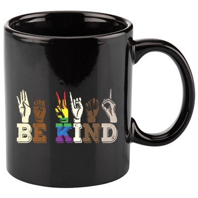 Be Kind Sign Language Hand Talking Lgbtq+ Gay Les Pride Gift 11oz C Handle Ceramic Mug