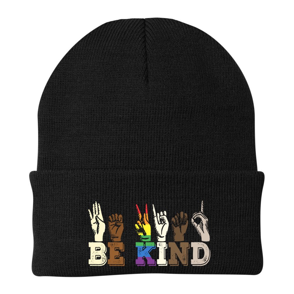 Be Kind Sign Language Hand Talking Lgbtq+ Gay Les Pride Gift Beanie