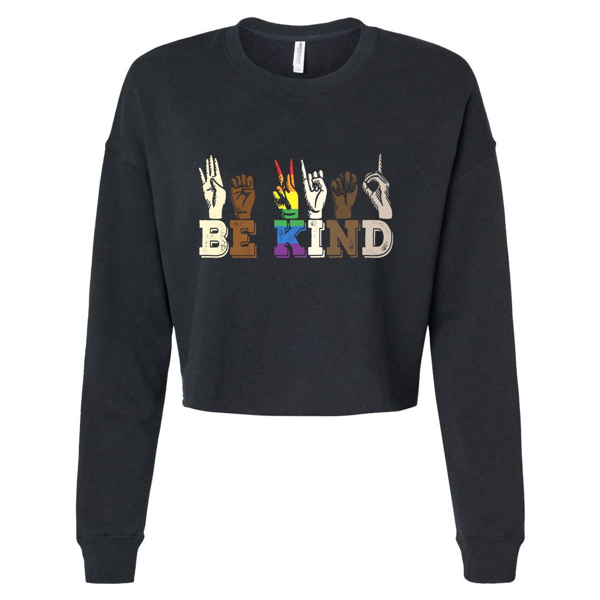 Be Kind Sign Language Hand Talking Lgbtq+ Gay Les Pride Gift Cropped Pullover Crew