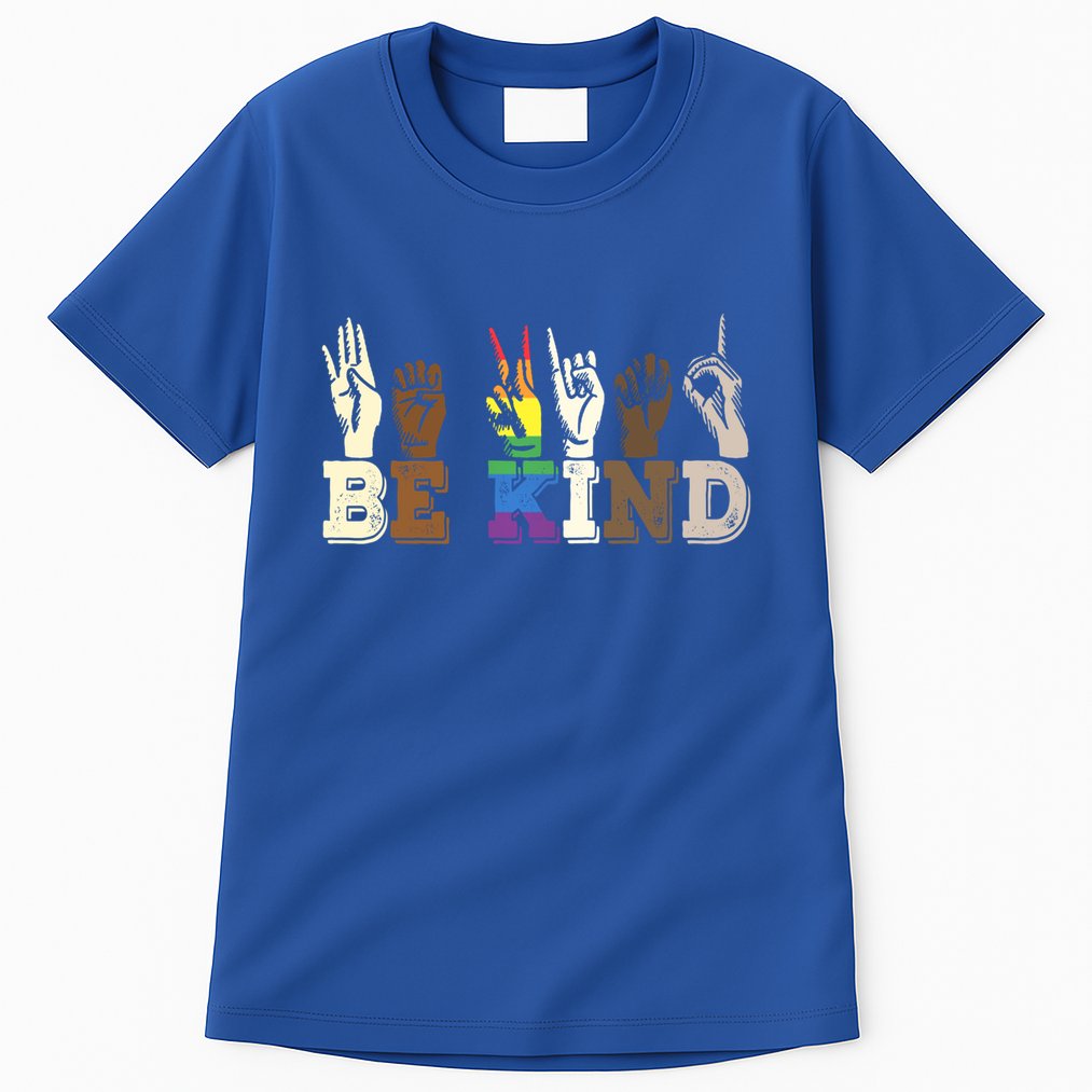 Be Kind Sign Language Hand Talking Lgbtq+ Gay Les Pride Gift Tall T-Shirt