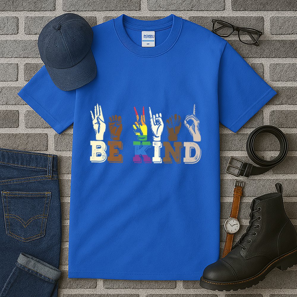 Be Kind Sign Language Hand Talking Lgbtq+ Gay Les Pride Gift Tall T-Shirt
