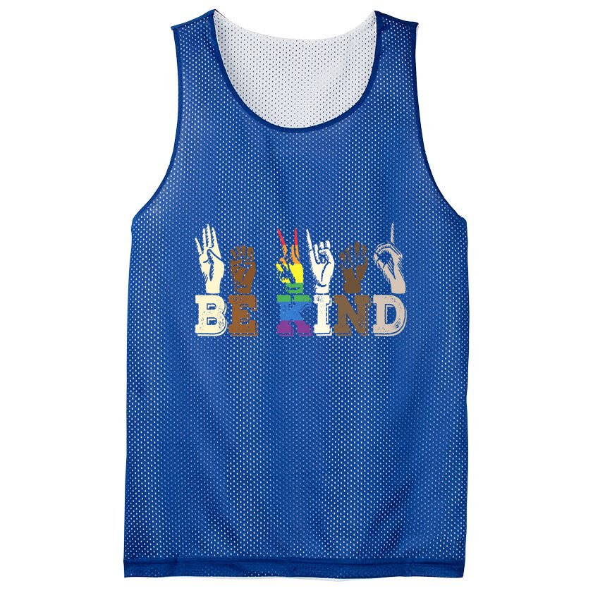 Be Kind Sign Language Hand Talking Lgbtq+ Gay Les Pride Gift Mesh Reversible Basketball Jersey Tank