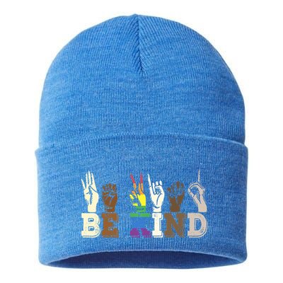 Be Kind Sign Language Hand Talking Lgbtq+ Gay Les Pride Gift Sustainable Knit Beanie