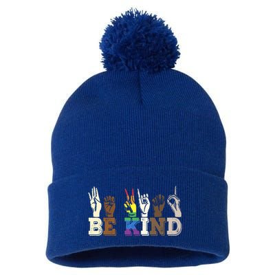 Be Kind Sign Language Hand Talking Lgbtq+ Gay Les Pride Gift Pom Pom 12in Knit Beanie