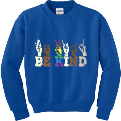 Be Kind Sign Language Hand Talking Lgbtq+ Gay Les Pride Gift Kids Sweatshirt