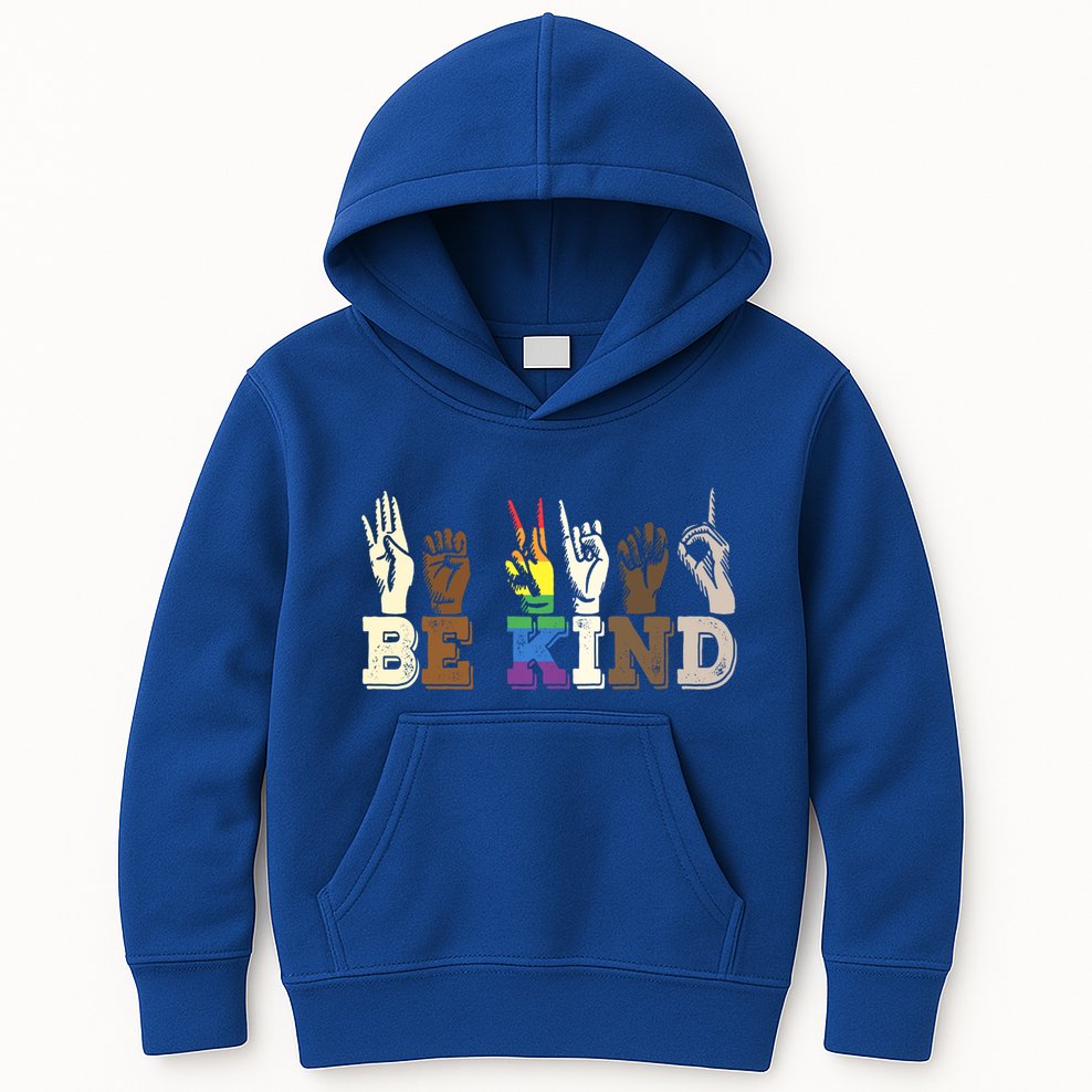 Be Kind Sign Language Hand Talking Lgbtq+ Gay Les Pride Gift Kids Hoodie