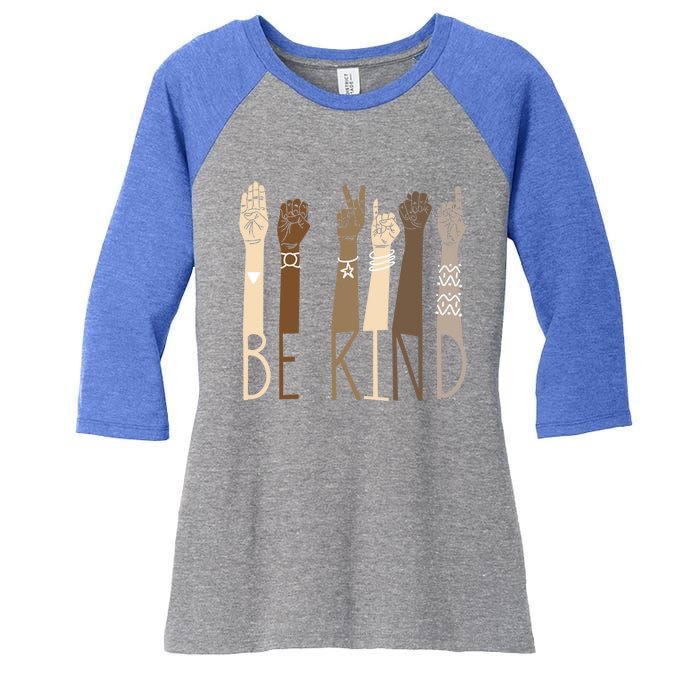 Be Kind Sign Language Hand Talking Teachers Interpreter Asl Gift Women's Tri-Blend 3/4-Sleeve Raglan Shirt