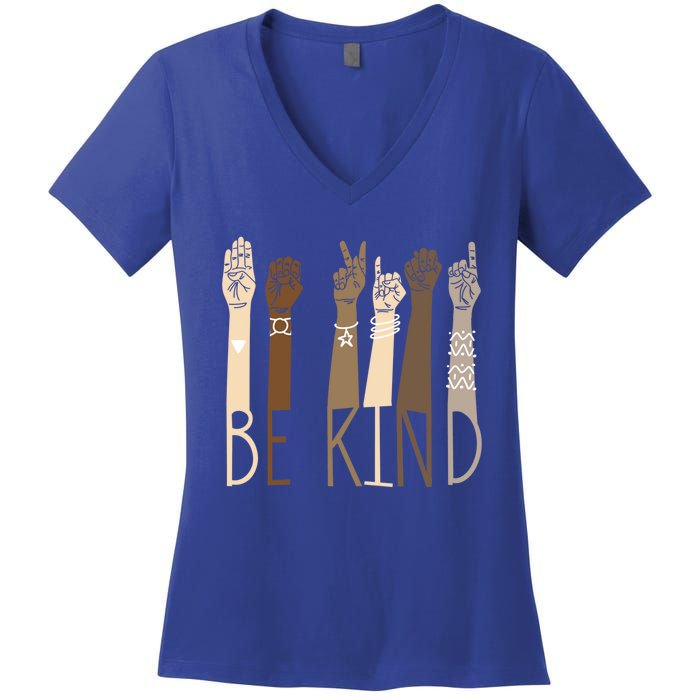 Be Kind Sign Language Hand Talking Teachers Interpreter Asl Gift Women's V-Neck T-Shirt