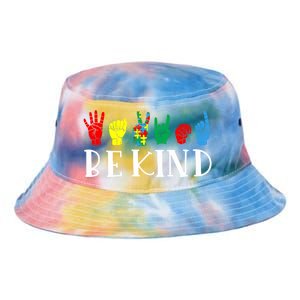 Be Kind Sign Language Autism Awareness Month Puzzle Piece Gift Tie Dye Newport Bucket Hat