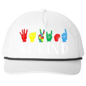 Be Kind Sign Language Autism Awareness Month Puzzle Piece Gift Snapback Five-Panel Rope Hat