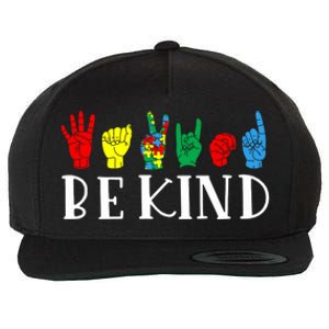 Be Kind Sign Language Autism Awareness Month Puzzle Piece Gift Wool Snapback Cap