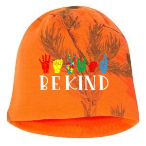 Be Kind Sign Language Autism Awareness Month Puzzle Piece Gift Kati - Camo Knit Beanie