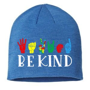 Be Kind Sign Language Autism Awareness Month Puzzle Piece Gift Sustainable Beanie