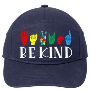 Be Kind Sign Language Autism Awareness Month Puzzle Piece Gift 7-Panel Snapback Hat